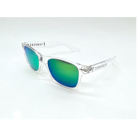 Tempered Sunglasses. Clear W/Green Mirror