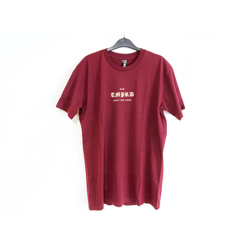 Tempered Old English Tee, Maroon Large