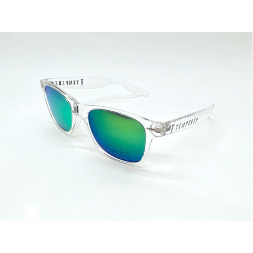 Tempered Sunglasses. Clear W/Green Mirror